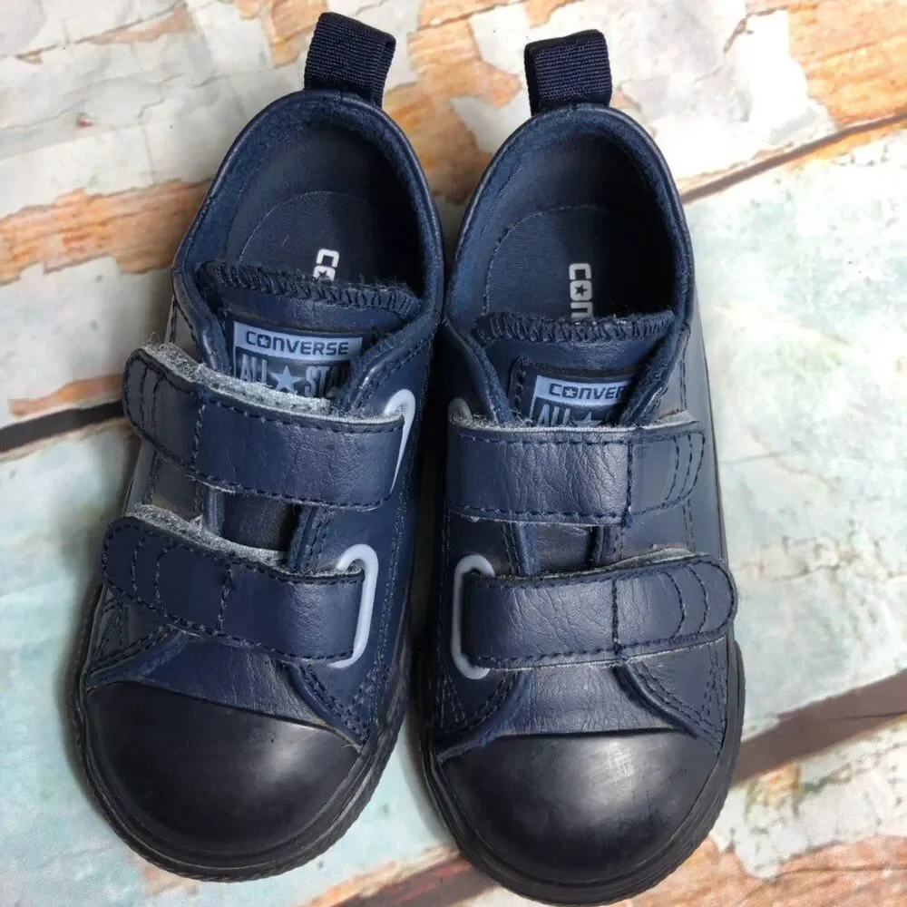 Navy Leather Converse Velcro Toddler 7